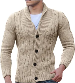 Cardigan Sweater Men 2024 Stylish Slimfit Shawl Collar Cardigans Casual Cable Knitted Button Down Sweater With Pocket