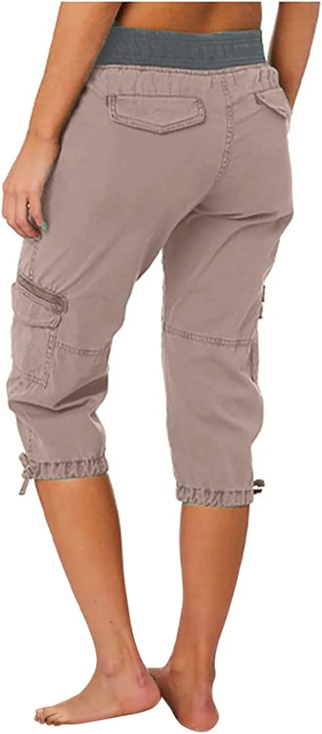 Cargo Capris Pants Womens Casual Low Rise Crop Pants Y2K Teen Girls Joggers Hiking Baggy Pants Outdoor Active Pants