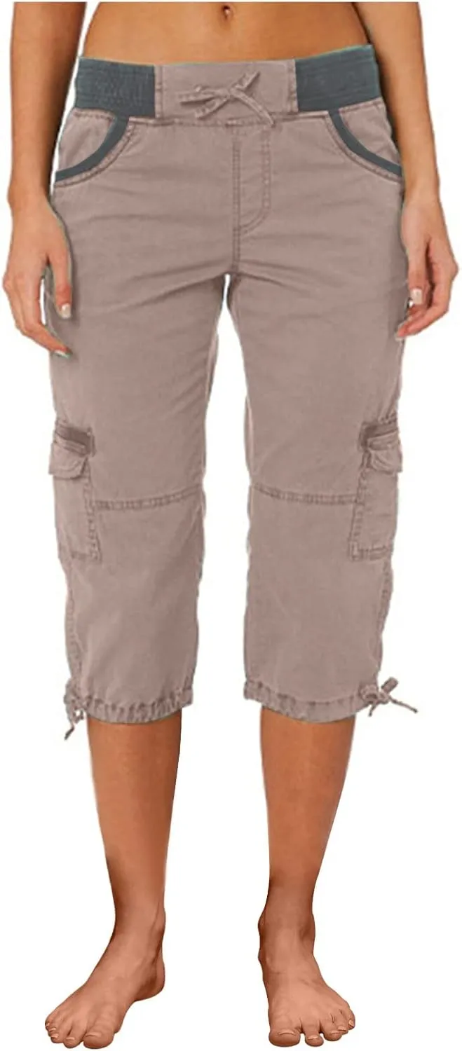 Cargo Capris Pants Womens Casual Low Rise Crop Pants Y2K Teen Girls Joggers Hiking Baggy Pants Outdoor Active Pants