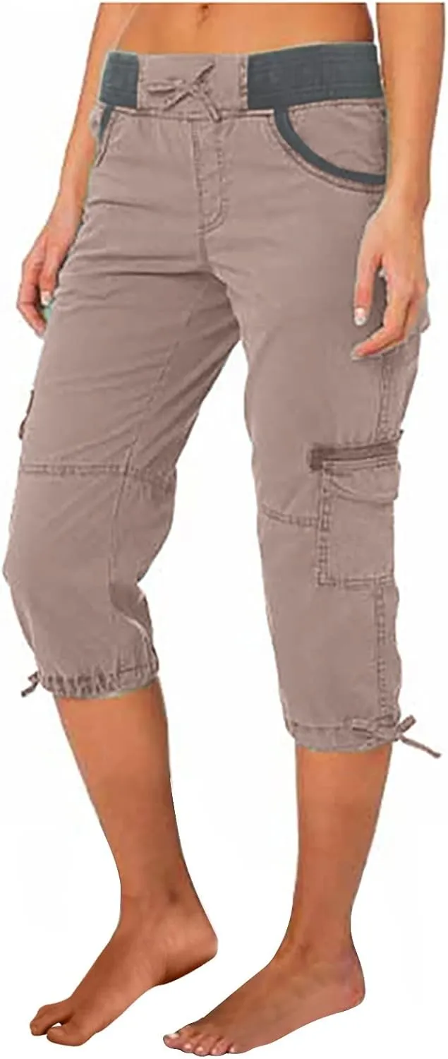 Cargo Capris Pants Womens Casual Low Rise Crop Pants Y2K Teen Girls Joggers Hiking Baggy Pants Outdoor Active Pants