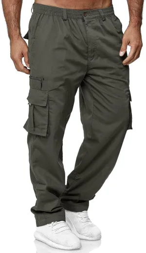 Cargo Pants for Men Relaxed Fit Elastic Waist Pants Straight Leg Chinos Pants High Waisted Track Pants with Pockets