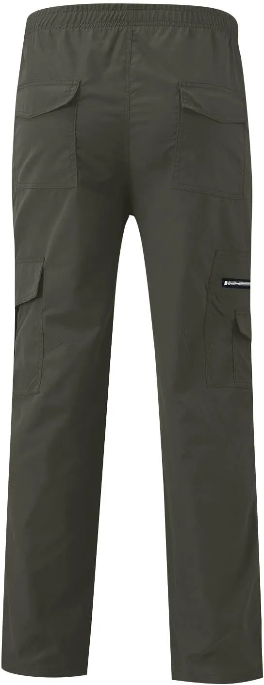 Cargo Pants for Men Relaxed Fit Elastic Waist Pants Straight Leg Chinos Pants High Waisted Track Pants with Pockets
