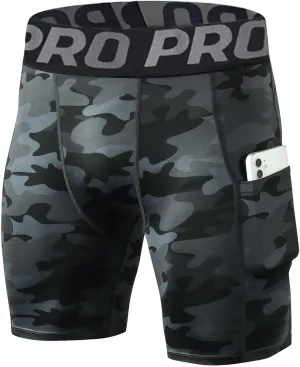 Compression Shorts Men with Pocket Sports Workout Athletic Running Underwear Cool Dry Baselayer Spandex Shorts