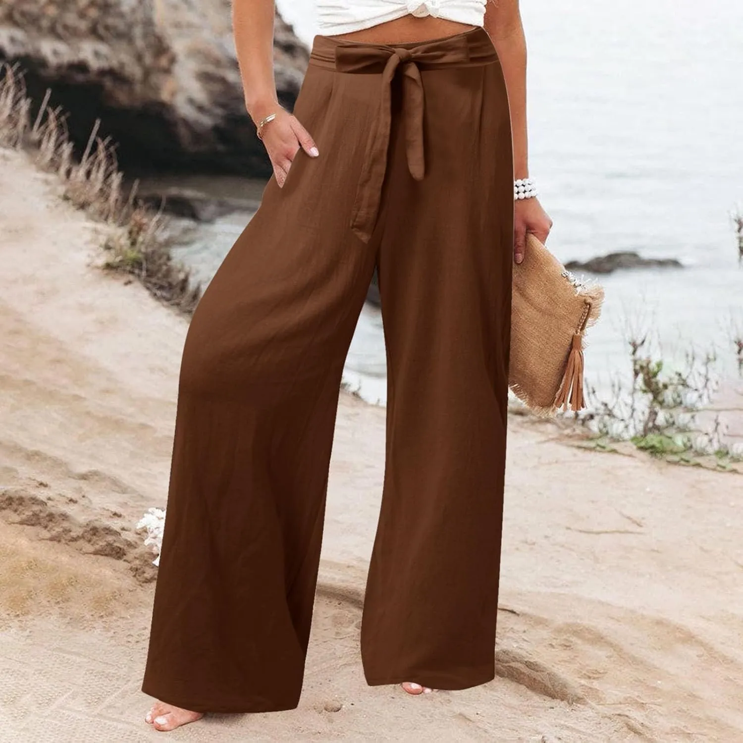 Corduroy Pleated Pants for Women Winter Streetwear Hiking Sweatpants with Pockets Elastic Waist Elastic