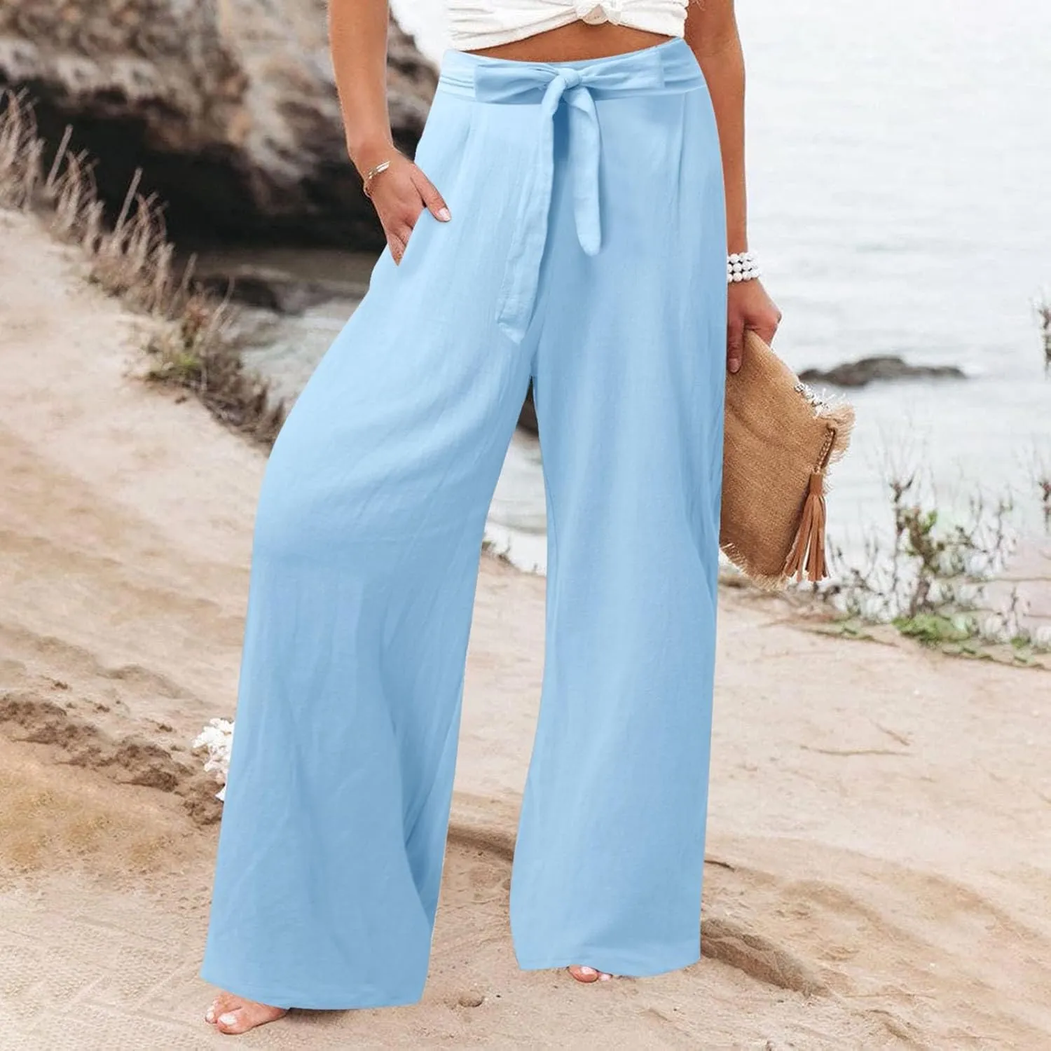 Corduroy Pleated Pants for Women Winter Streetwear Hiking Sweatpants with Pockets Elastic Waist Elastic