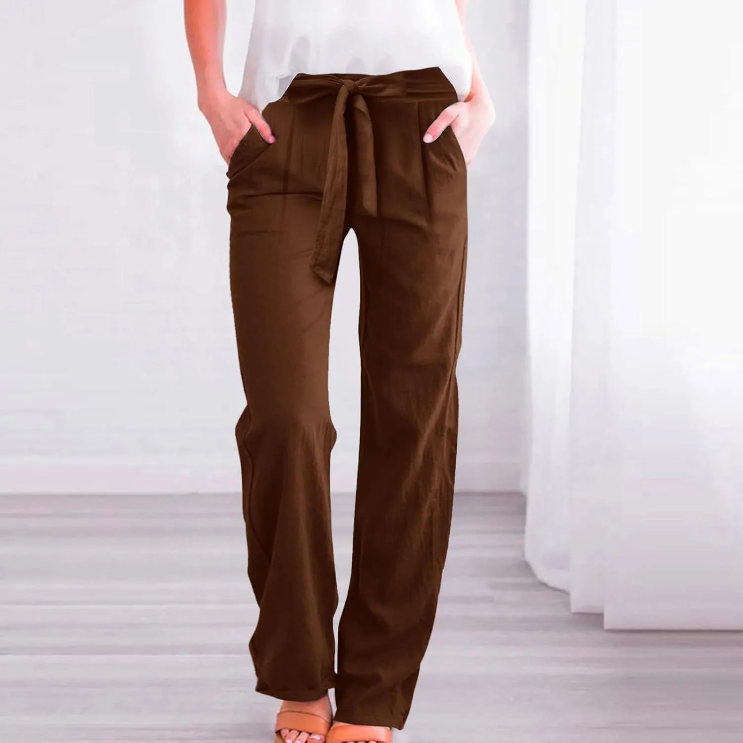 Corduroy Pleated Pants for Women Winter Streetwear Hiking Sweatpants with Pockets Elastic Waist Elastic