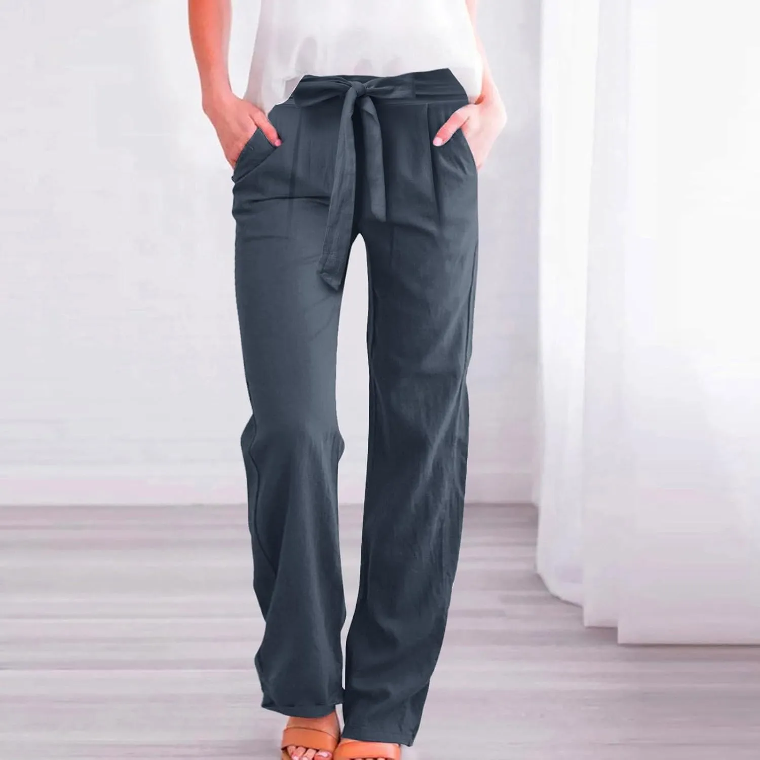 Corduroy Pleated Pants for Women Winter Streetwear Hiking Sweatpants with Pockets Elastic Waist Elastic