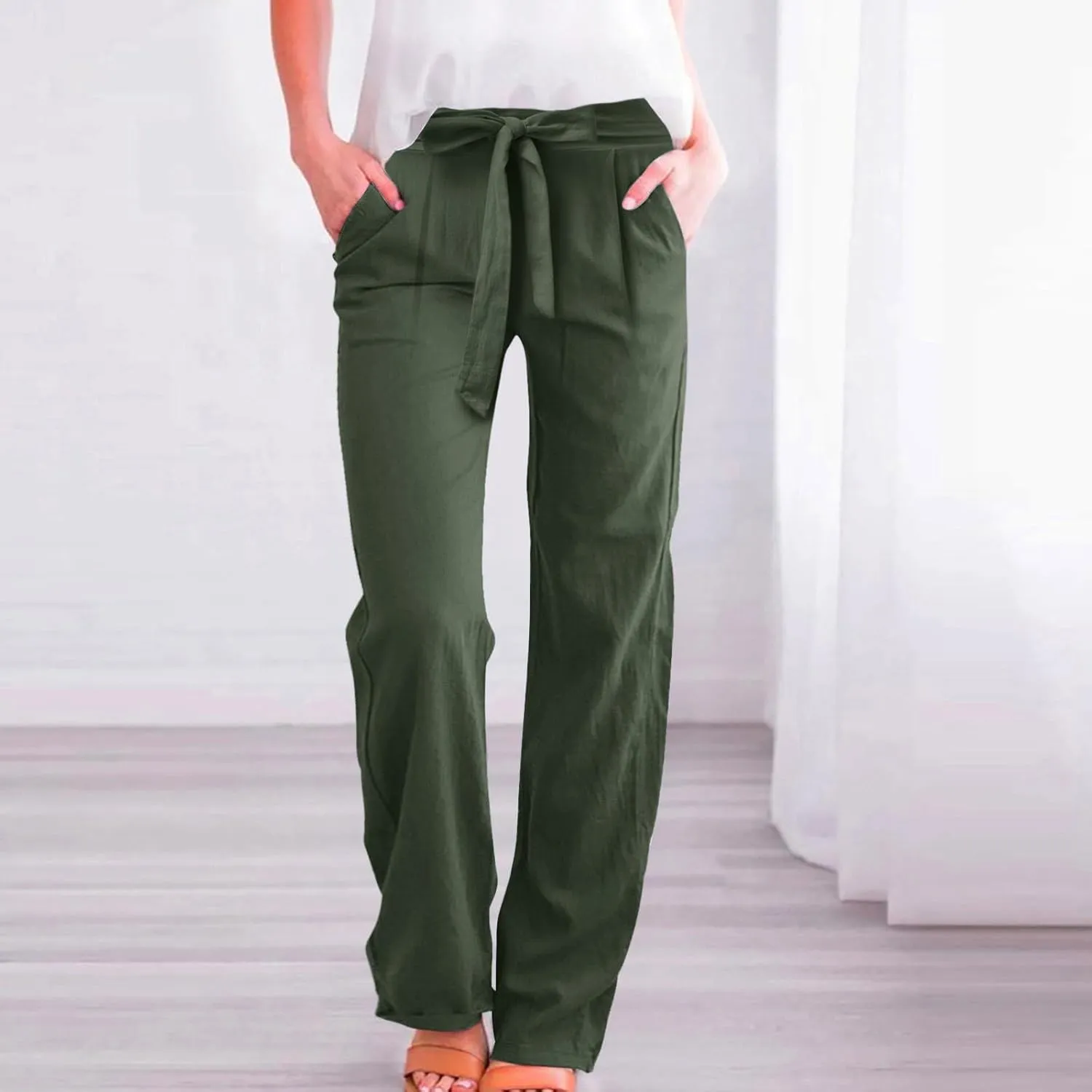Corduroy Pleated Pants for Women Winter Streetwear Hiking Sweatpants with Pockets Elastic Waist Elastic