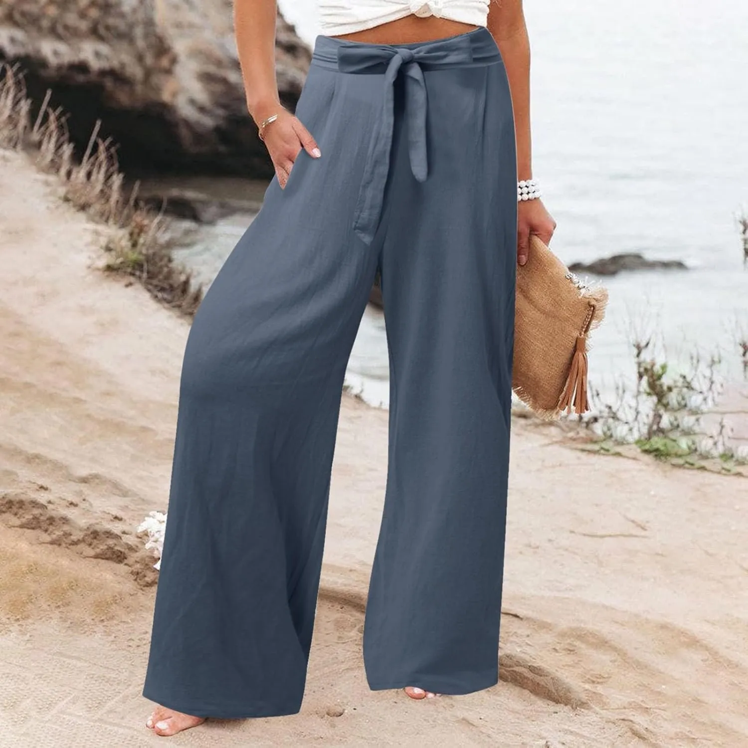 Corduroy Pleated Pants for Women Winter Streetwear Hiking Sweatpants with Pockets Elastic Waist Elastic