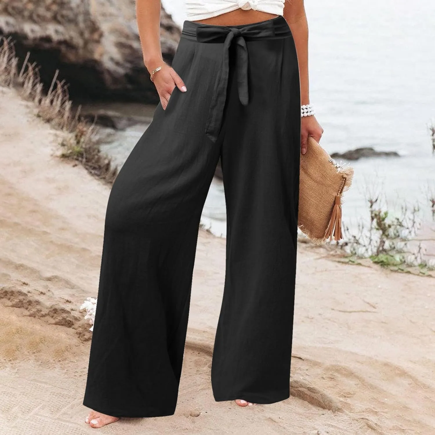 Corduroy Pleated Pants for Women Winter Streetwear Hiking Sweatpants with Pockets Elastic Waist Elastic