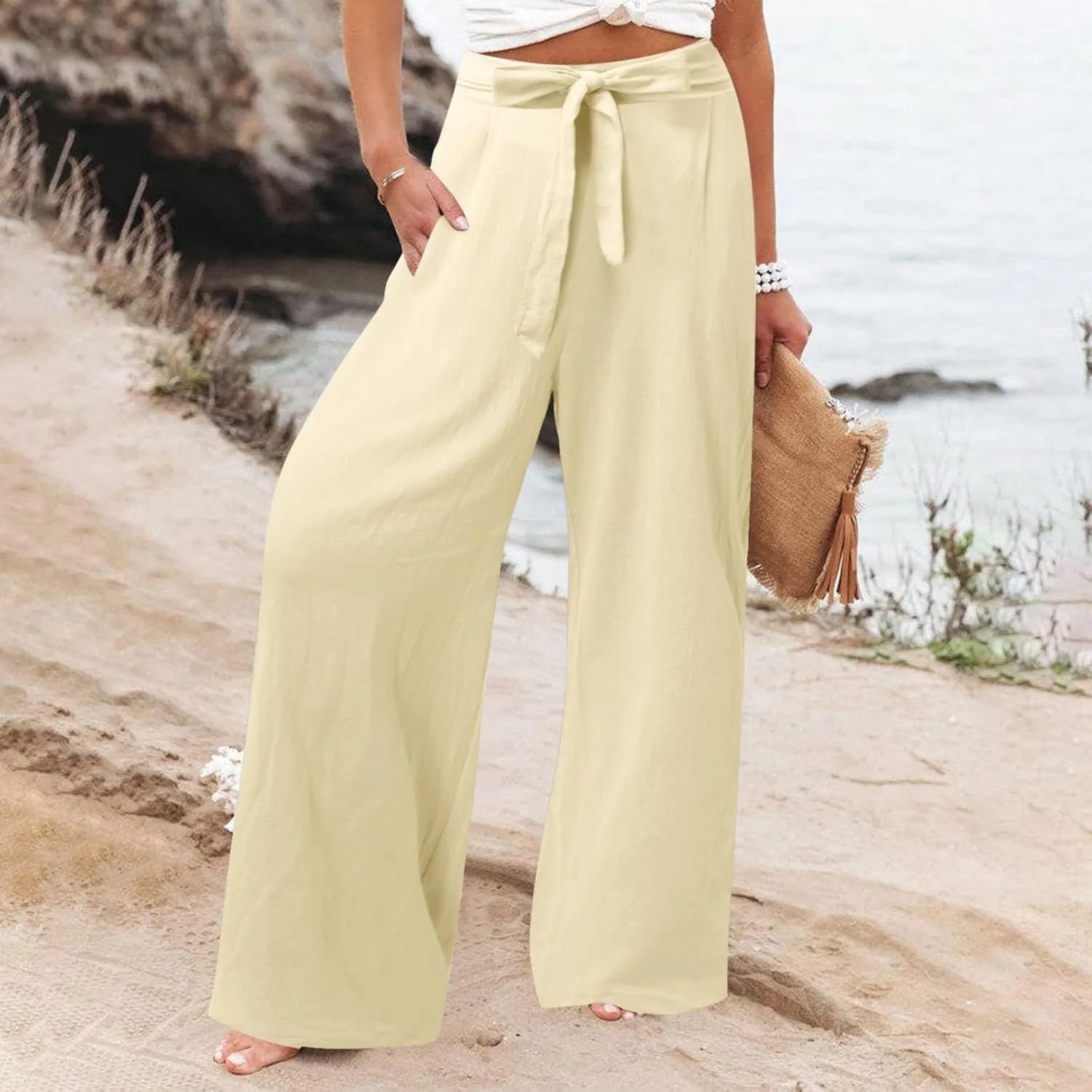 Corduroy Pleated Pants for Women Winter Streetwear Hiking Sweatpants with Pockets Elastic Waist Elastic