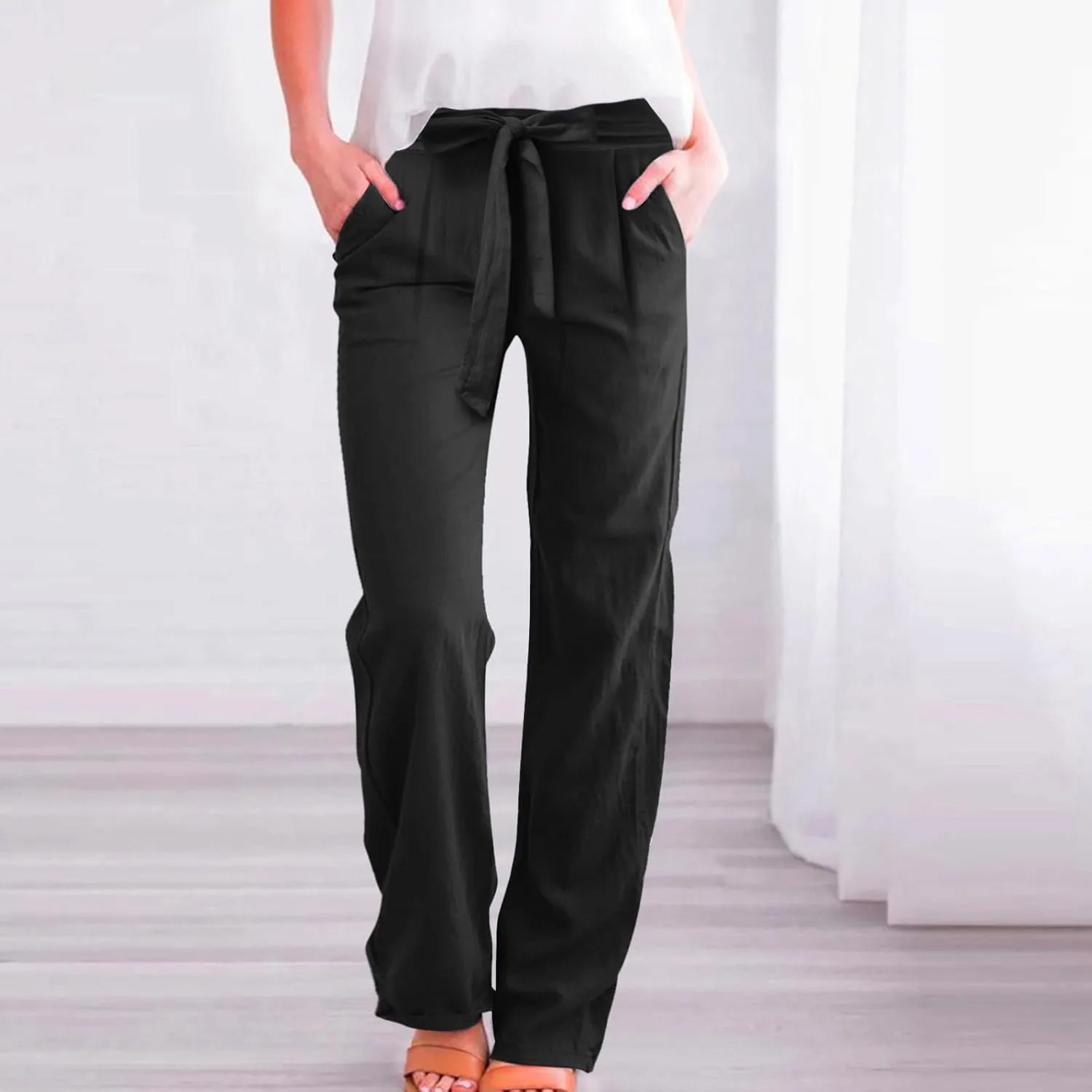 Corduroy Pleated Pants for Women Winter Streetwear Hiking Sweatpants with Pockets Elastic Waist Elastic