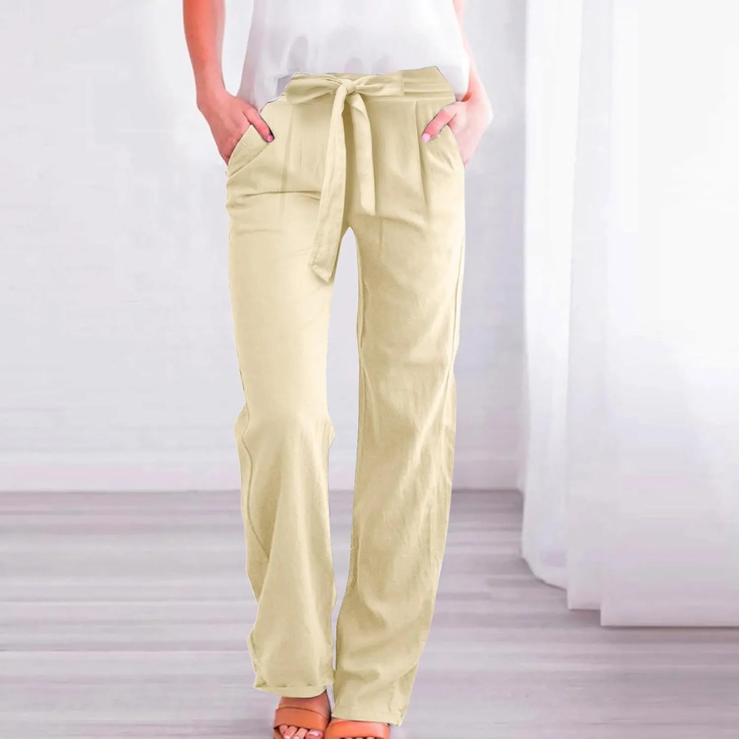 Corduroy Pleated Pants for Women Winter Streetwear Hiking Sweatpants with Pockets Elastic Waist Elastic