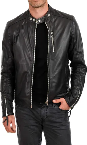 D DOLLY LAMB Lambskin Leather Moto Biker Jacket for Men, Winter Wear Bomber Jacket