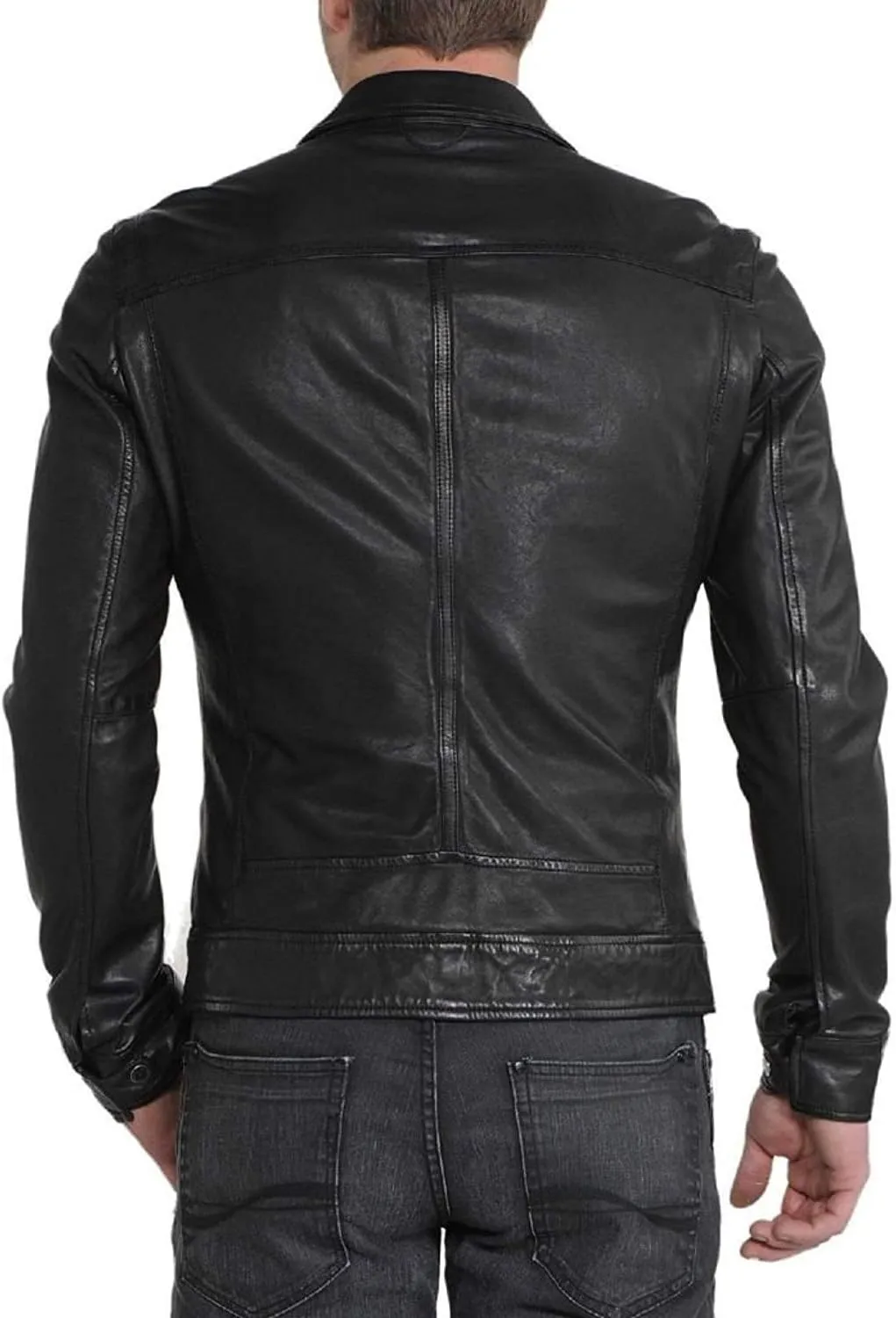 D DOLLY LAMB Men's Lambskin Leather Bomber Biker Jacket (Black)
