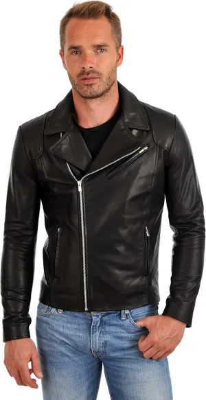 D DOLLY LAMB Men's Lambskin Leather Bomber Biker Jacket, Black