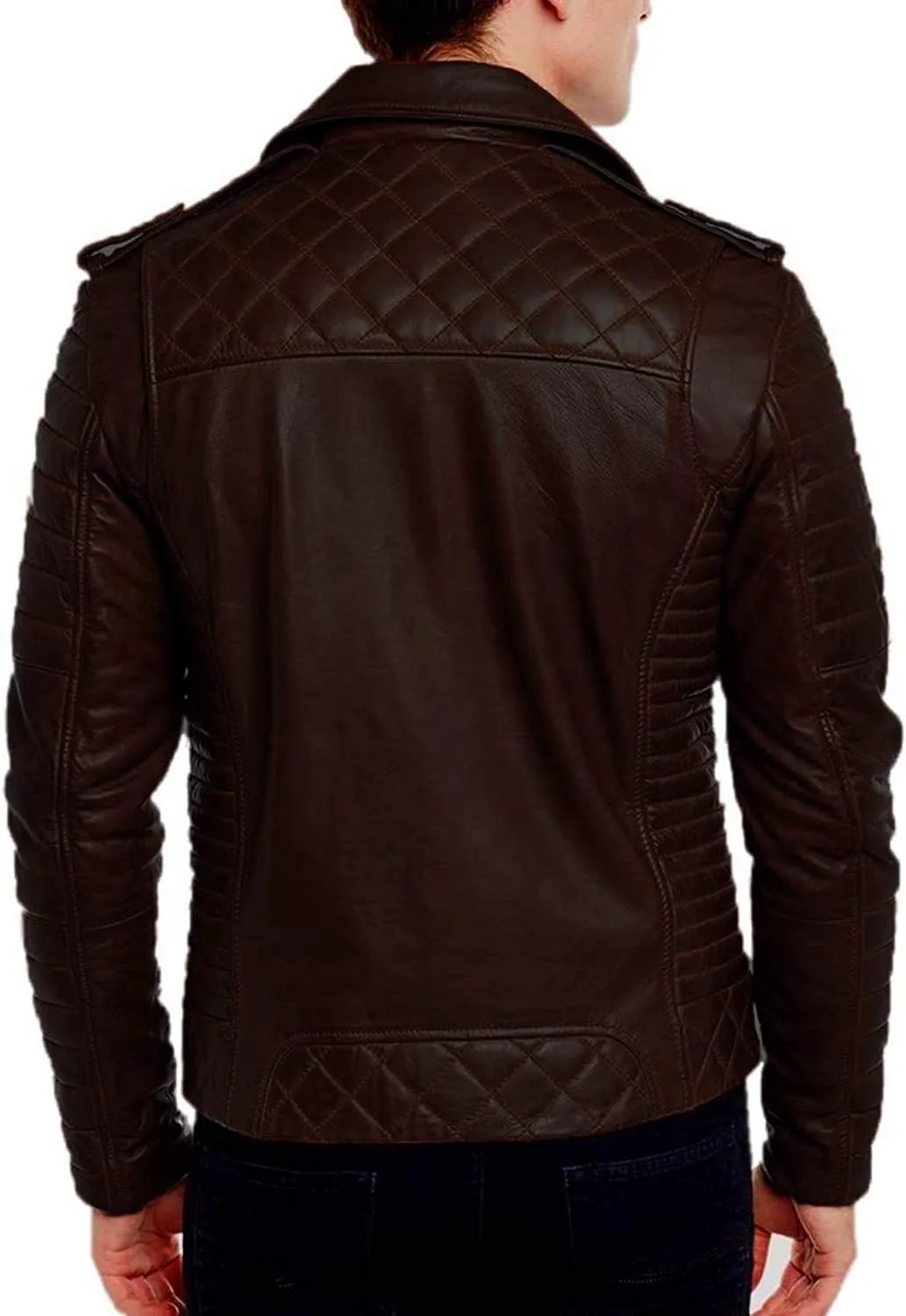 D DOLLY LAMB Men's Lambskin Leather Bomber Biker Jacket (Coffee Brown)