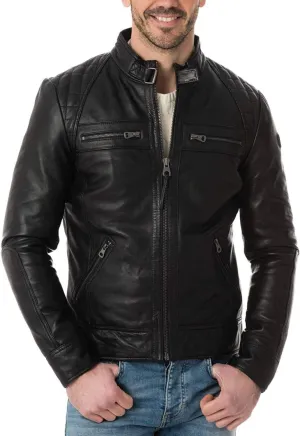 D DOLLY LAMB Men's Lambskin Leather Bomber Biker Jacket, Winter Outfit Jacket (Black)