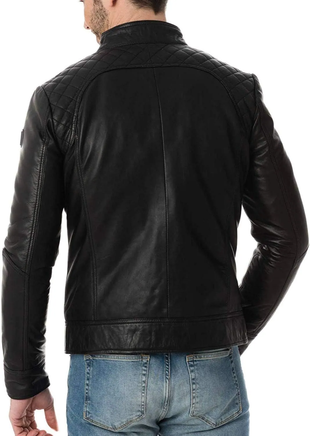D DOLLY LAMB Men's Lambskin Leather Bomber Biker Jacket, Winter Outfit Jacket (Black)