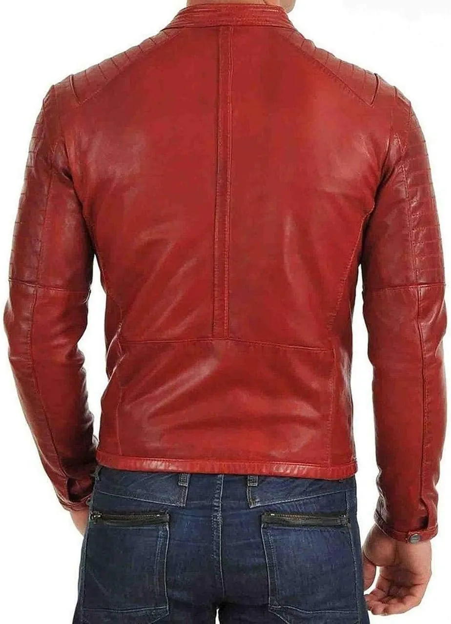D DOLLY LAMB Men's Lambskin Leather Bomber Biker Jacket