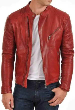 D DOLLY LAMB Men's Lambskin Leather Bomber Biker Jacket