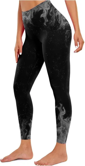 DASAYO Workout Yoga Pants for Women Trendy Flame Print High Waist Tummy Control 7/8 Activewear Leggings
