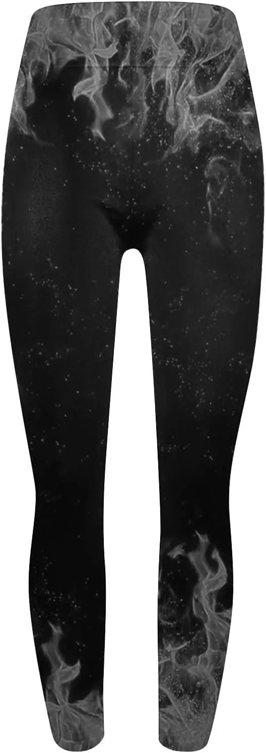 DASAYO Workout Yoga Pants for Women Trendy Flame Print High Waist Tummy Control 7/8 Activewear Leggings