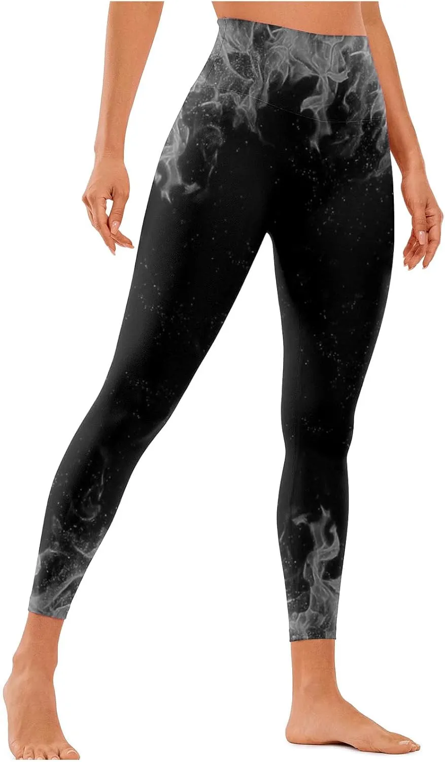 DASAYO Workout Yoga Pants for Women Trendy Flame Print High Waist Tummy Control 7/8 Activewear Leggings