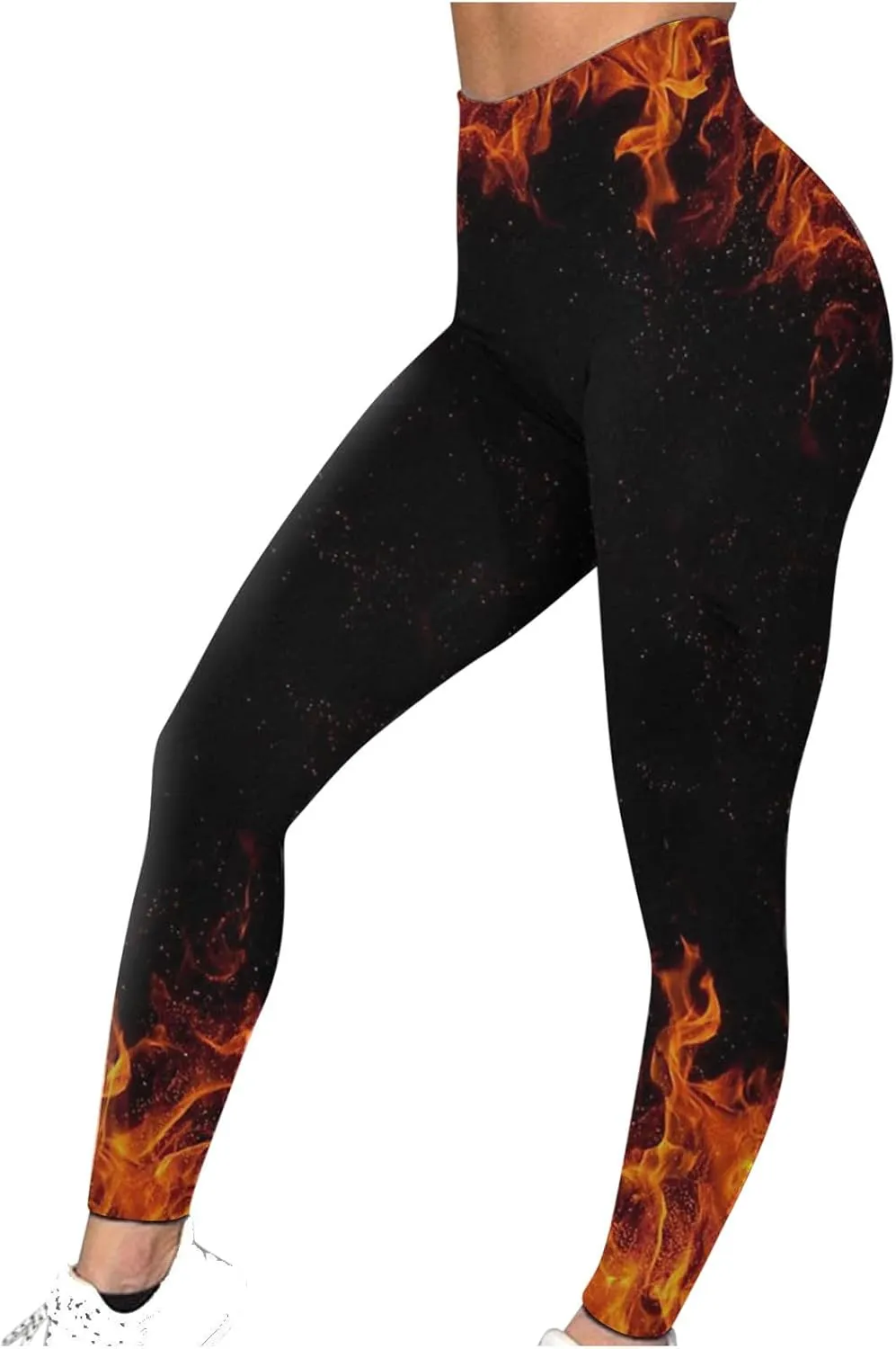 DASAYO Workout Yoga Pants for Women Trendy Flame Print High Waist Tummy Control 7/8 Activewear Leggings