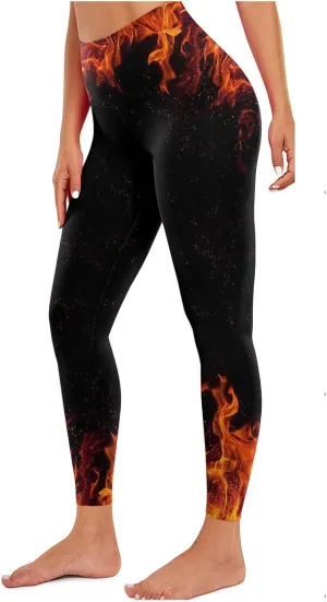 DASAYO Workout Yoga Pants for Women Trendy Flame Print High Waist Tummy Control 7/8 Activewear Leggings