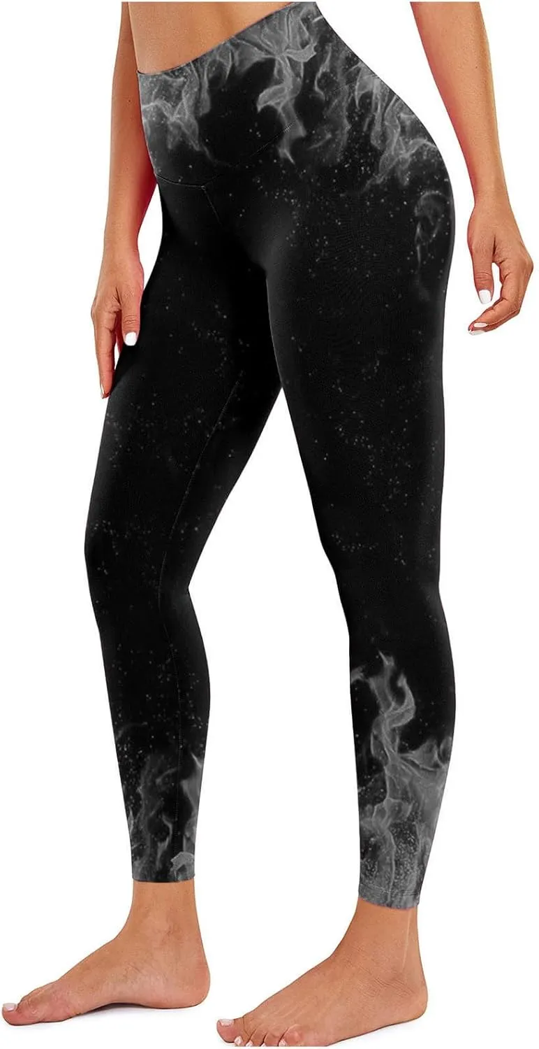 DASAYO Workout Yoga Pants for Women Trendy Flame Print High Waist Tummy Control 7/8 Activewear Leggings