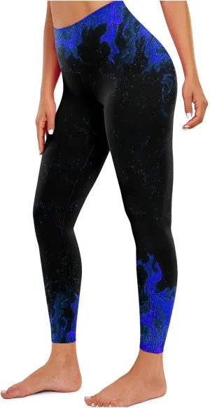 DASAYO Workout Yoga Pants for Women Trendy Flame Print High Waist Tummy Control 7/8 Activewear Leggings