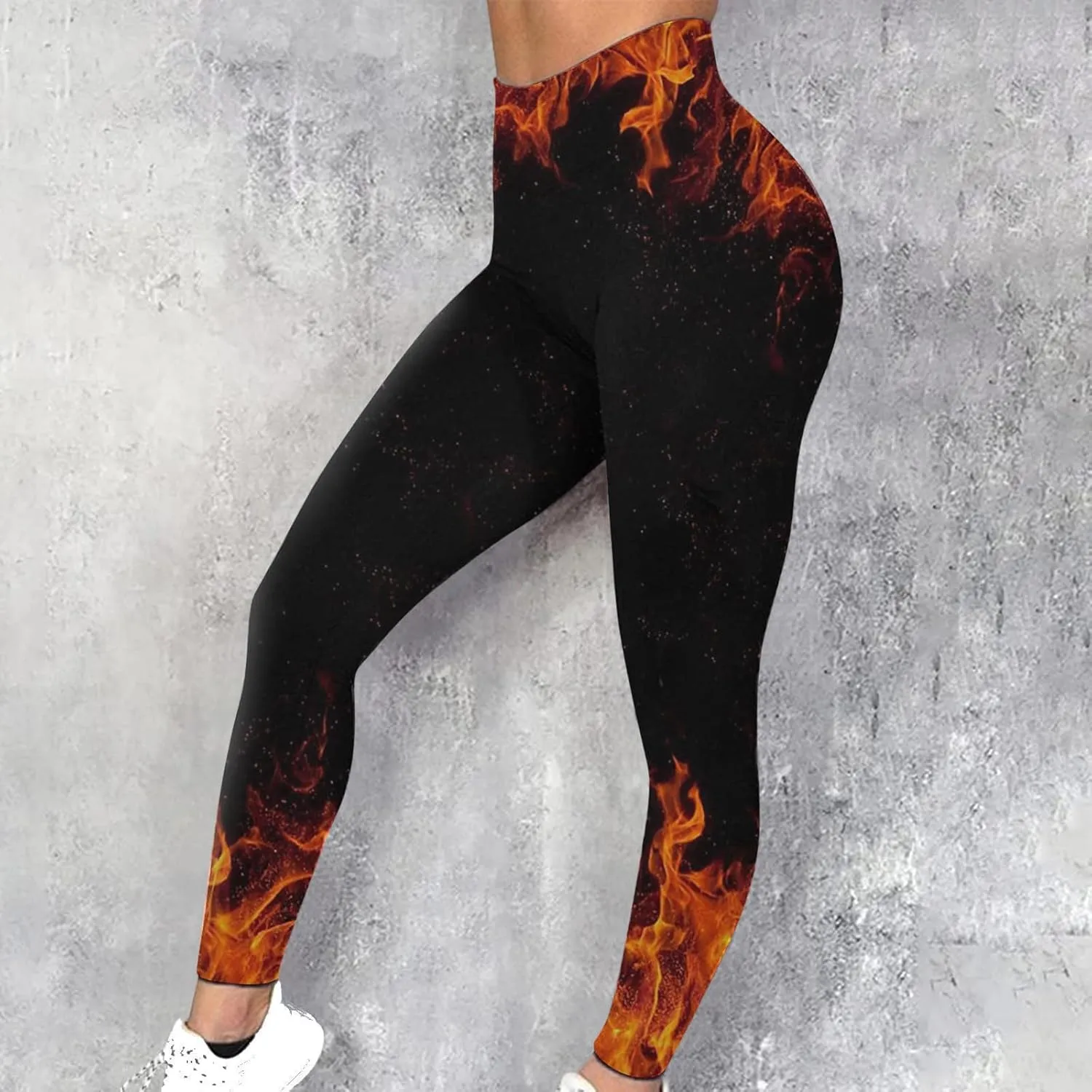 DASAYO Workout Yoga Pants for Women Trendy Flame Print High Waist Tummy Control 7/8 Activewear Leggings