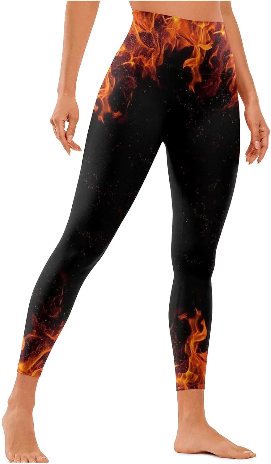 DASAYO Workout Yoga Pants for Women Trendy Flame Print High Waist Tummy Control 7/8 Activewear Leggings