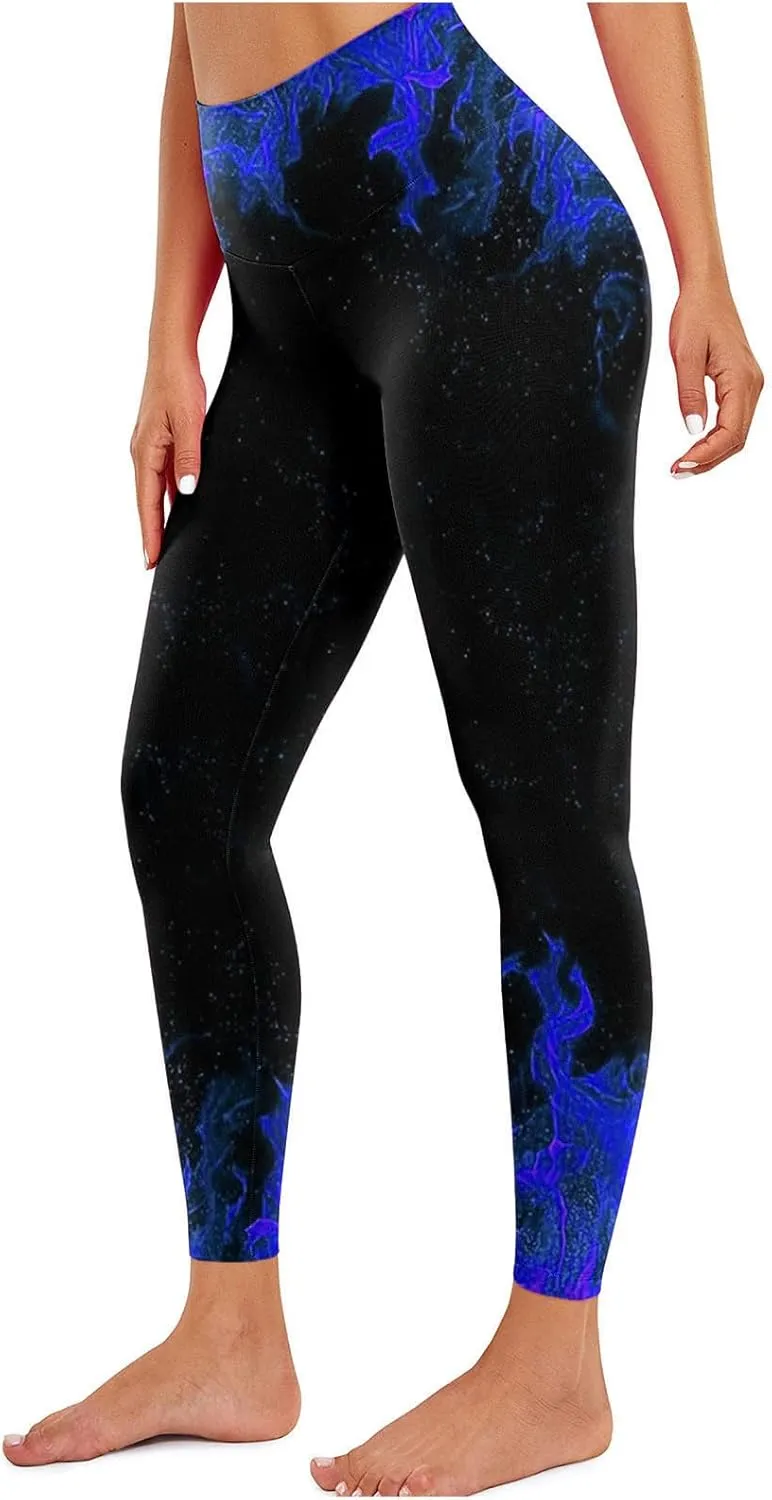 DASAYO Workout Yoga Pants for Women Trendy Flame Print High Waist Tummy Control 7/8 Activewear Leggings