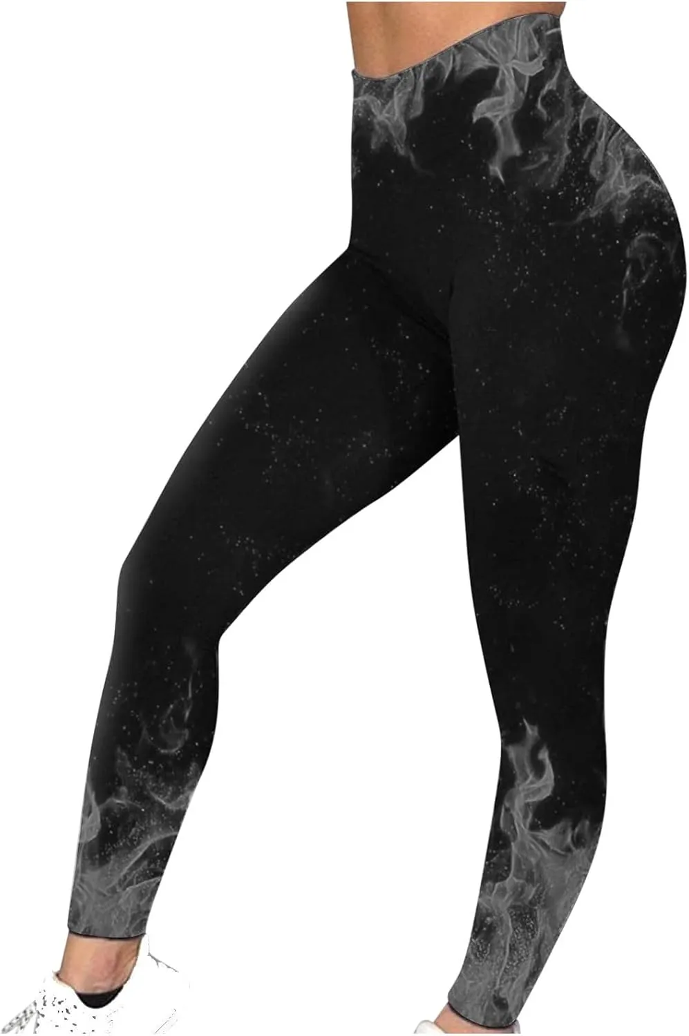 DASAYO Workout Yoga Pants for Women Trendy Flame Print High Waist Tummy Control 7/8 Activewear Leggings
