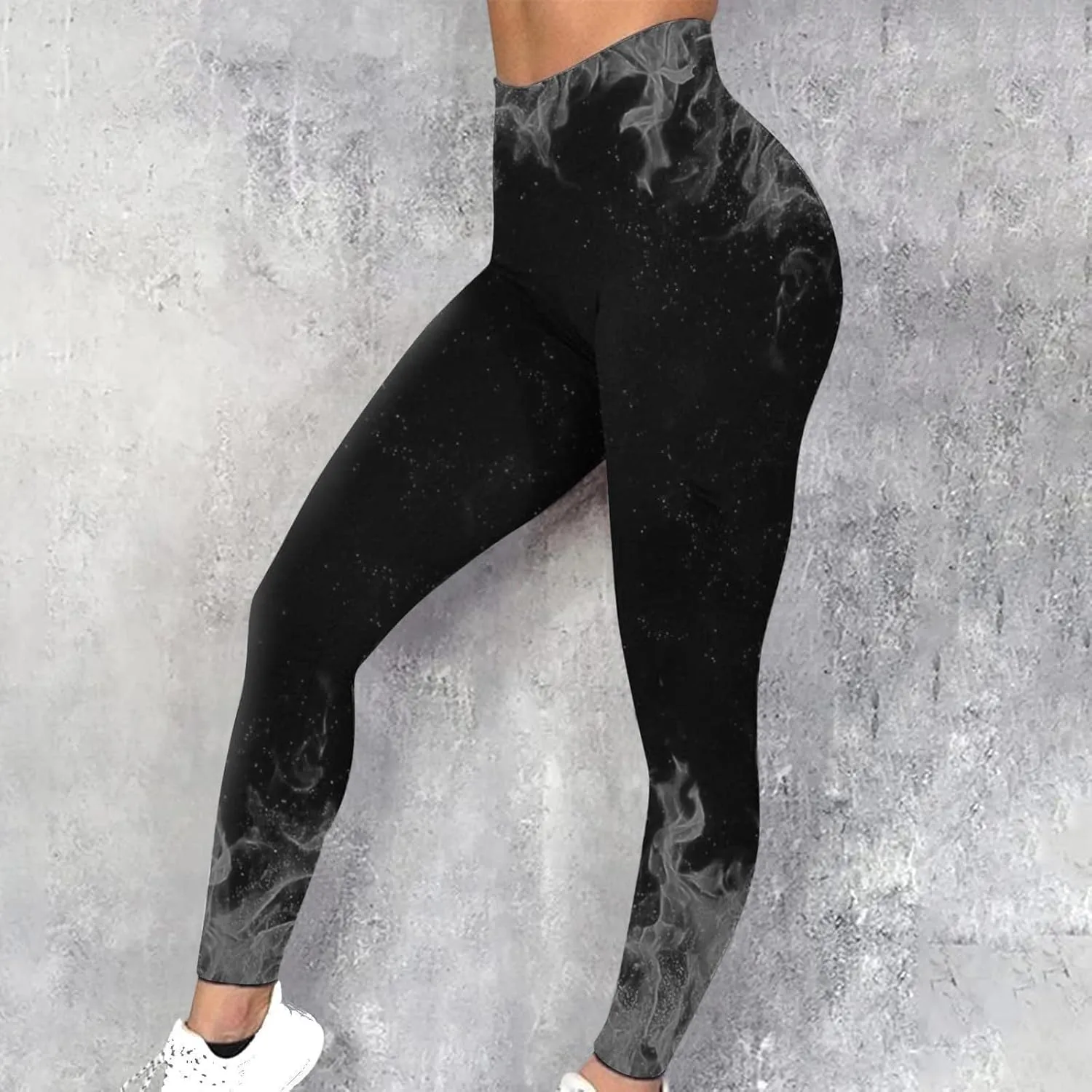 DASAYO Workout Yoga Pants for Women Trendy Flame Print High Waist Tummy Control 7/8 Activewear Leggings