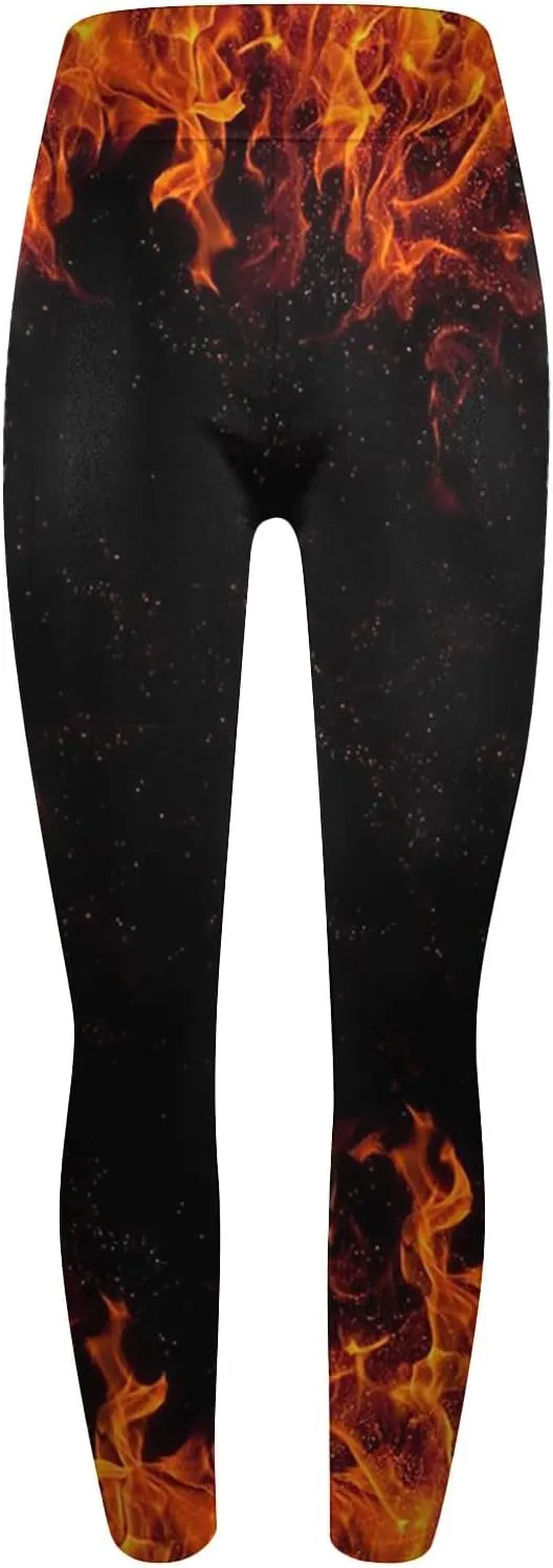 DASAYO Workout Yoga Pants for Women Trendy Flame Print High Waist Tummy Control 7/8 Activewear Leggings