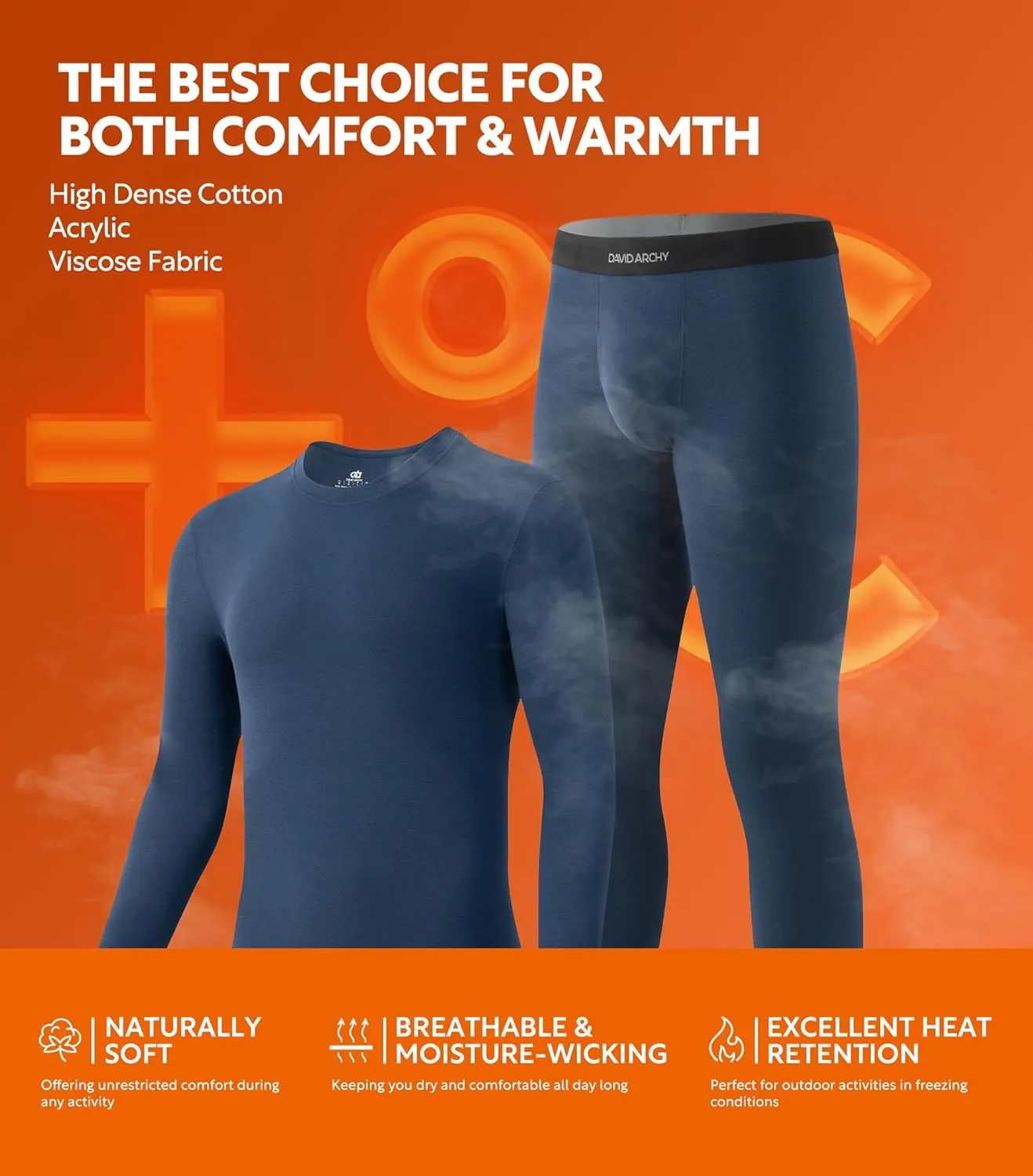 DAVID ARCHY Men’s Lightweight Thermal Underwear - Breathable Comfort for Cool Weather, Ideal for Active Use