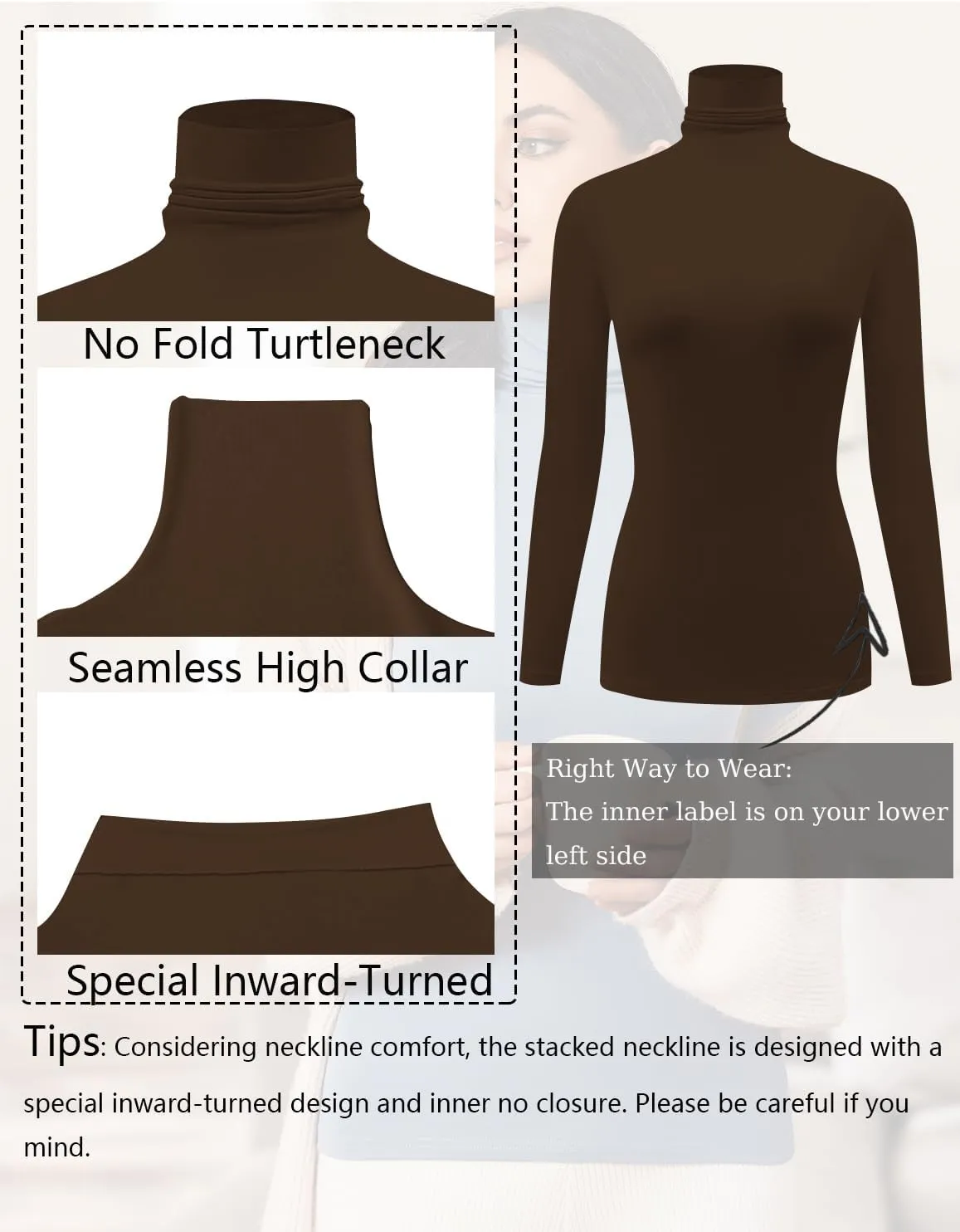 Ekouaer Women's 3 Pack Turtleneck Long Sleeve Shirts Slim Fit Thermal Underwear Tops Lightweight Pullover Tees