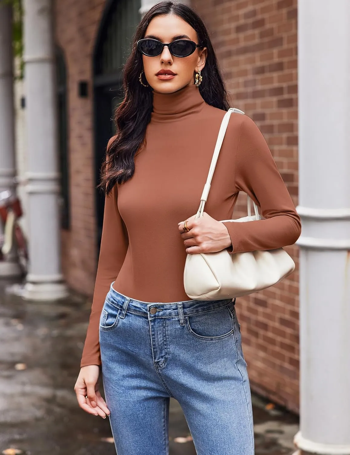 Ekouaer Women's 3 Pack Turtleneck Long Sleeve Shirts Slim Fit Thermal Underwear Tops Lightweight Pullover Tees