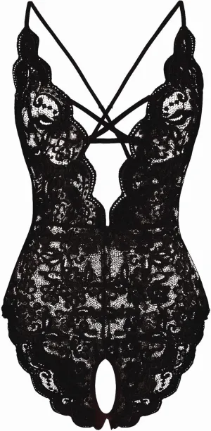 Fem&Fata Women's One Piece Lingerie Sexy Lace Teddy Deep V Bodysuit Underwear S-XXL