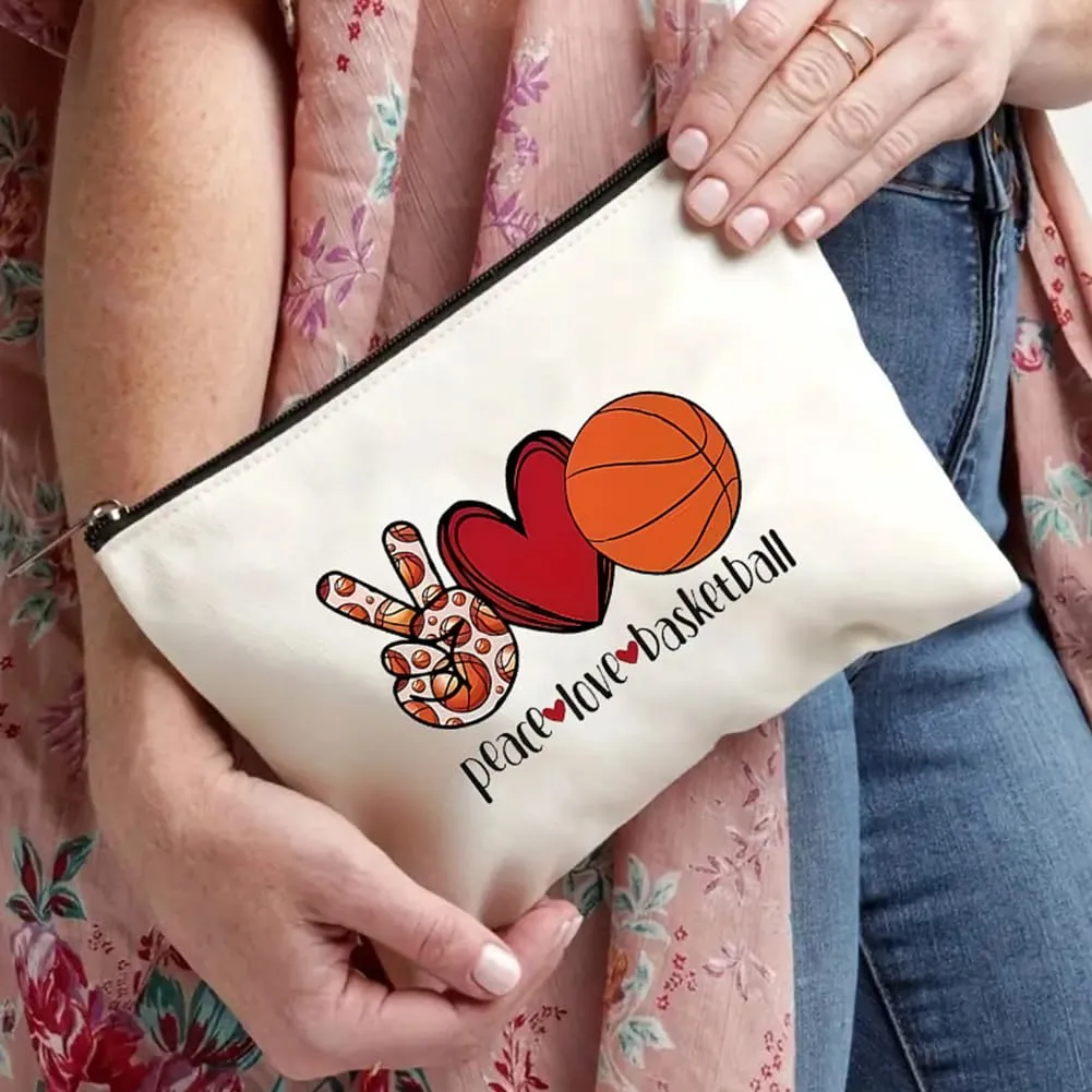 FITINI Makeup Bag Funny Zipper Cosmetic Bags Women Friends Cool Birthday Gifts for Daughter Female Coworker Travel Organizer Pouch Waterproof Toiletry Accessories Storage Case,Peace Love Basketball