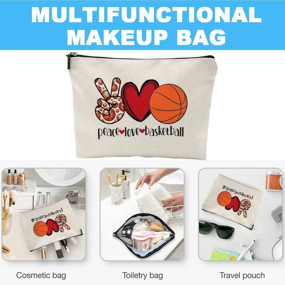 FITINI Makeup Bag Funny Zipper Cosmetic Bags Women Friends Cool Birthday Gifts for Daughter Female Coworker Travel Organizer Pouch Waterproof Toiletry Accessories Storage Case,Peace Love Basketball