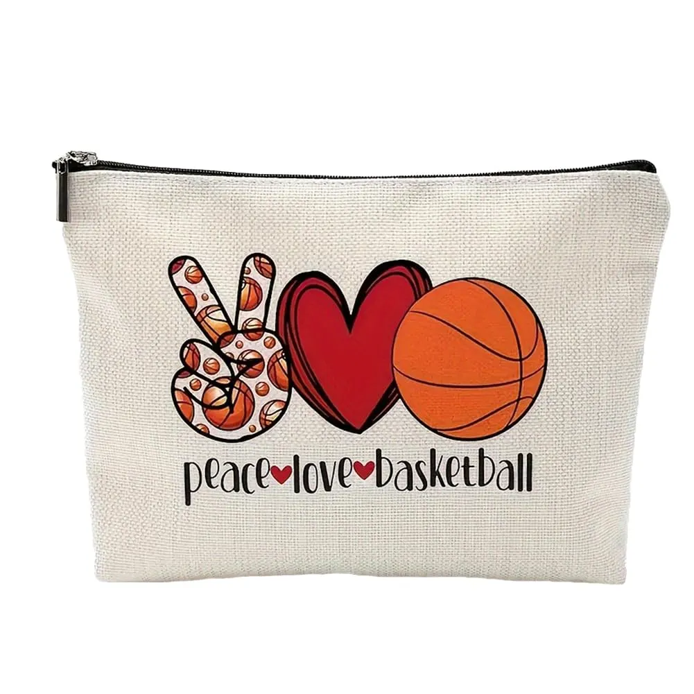 FITINI Makeup Bag Funny Zipper Cosmetic Bags Women Friends Cool Birthday Gifts for Daughter Female Coworker Travel Organizer Pouch Waterproof Toiletry Accessories Storage Case,Peace Love Basketball