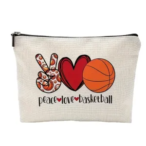 FITINI Makeup Bag Funny Zipper Cosmetic Bags Women Friends Cool Birthday Gifts for Daughter Female Coworker Travel Organizer Pouch Waterproof Toiletry Accessories Storage Case,Peace Love Basketball