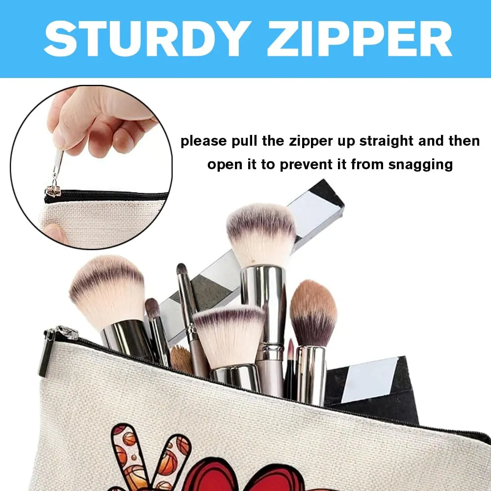 FITINI Makeup Bag Funny Zipper Cosmetic Bags Women Friends Cool Birthday Gifts for Daughter Female Coworker Travel Organizer Pouch Waterproof Toiletry Accessories Storage Case,Peace Love Basketball
