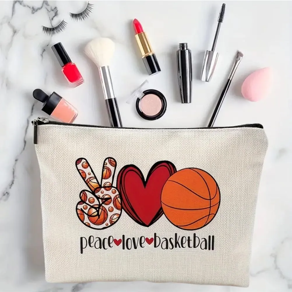 FITINI Makeup Bag Funny Zipper Cosmetic Bags Women Friends Cool Birthday Gifts for Daughter Female Coworker Travel Organizer Pouch Waterproof Toiletry Accessories Storage Case,Peace Love Basketball