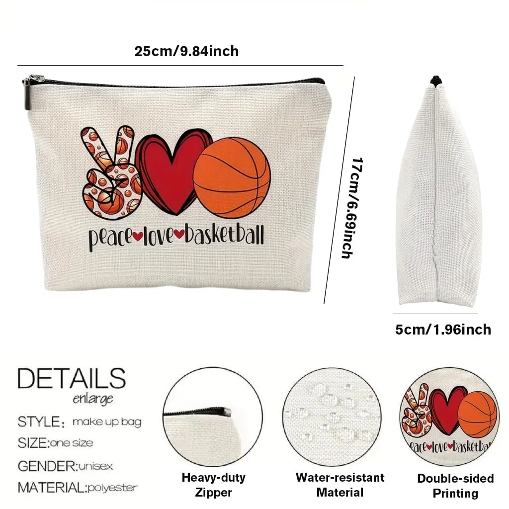 FITINI Makeup Bag Funny Zipper Cosmetic Bags Women Friends Cool Birthday Gifts for Daughter Female Coworker Travel Organizer Pouch Waterproof Toiletry Accessories Storage Case,Peace Love Basketball