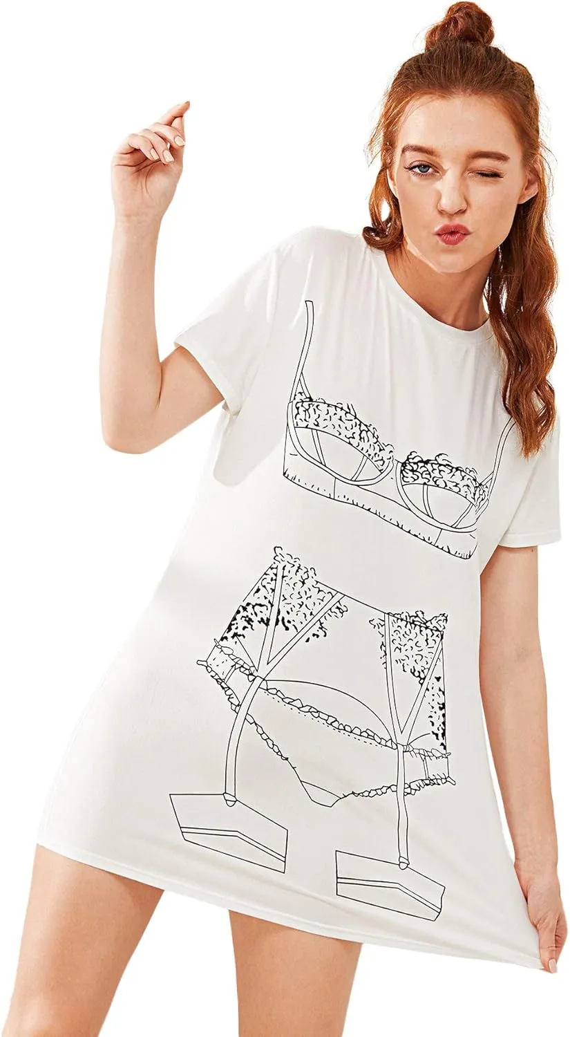 Floerns Women's Funny Lingerie Nightgown Cute Print Tshirt Sleepdress